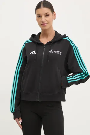 adidas Bluza bawełniana x Mercedes damska kolor z kapturem z nadrukiem JV5436