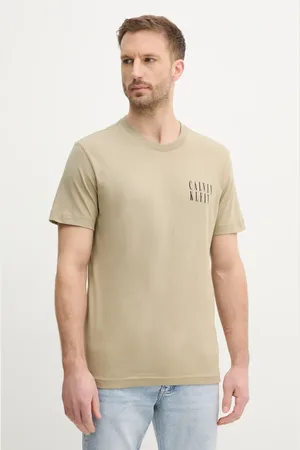 Calvin Klein T-shirt bawełniany męski kolor beżowy z nadrukiem J30J327478