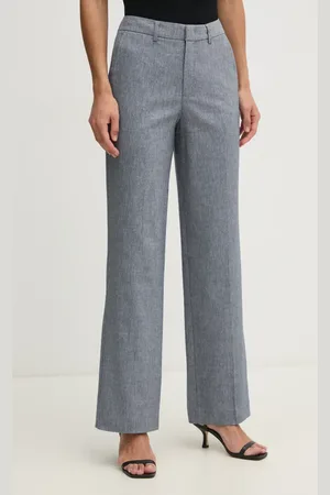 Oui Spodnie z domieszką lnu damskie kolor szerokie high waist 91740