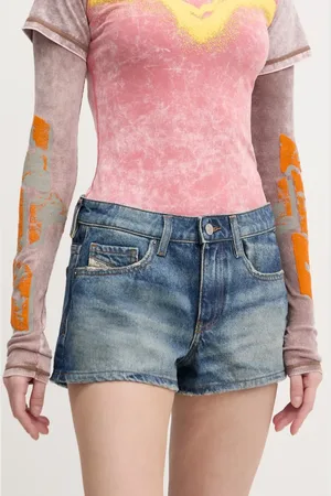 Diesel Szorty jeansowe DE-YUBA SHORTS damskie kolor gładkie medium waist A12764.0GRDS