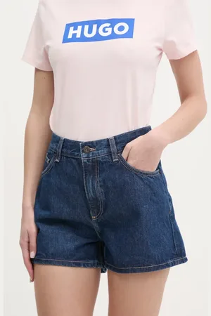 Hugo Blue Szorty jeansowe damskie kolor gładkie high waist 50539842