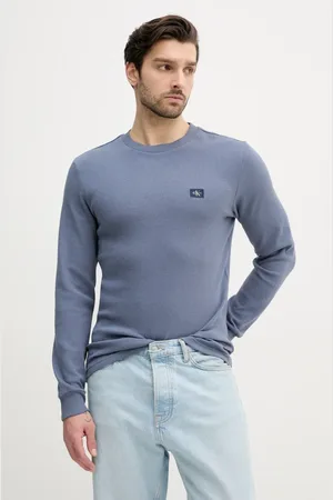 Calvin Klein Longsleeve bawełniany kolor szary gładki J30J327117