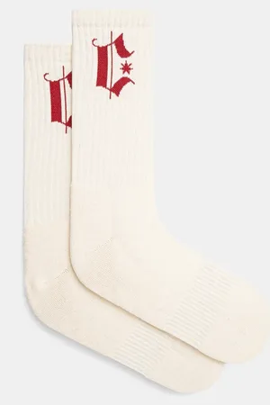 MARCELO BURLON Skarpetki Headletter Short Socks Ecru Burgundy męskie kolor CMRA015S25KNI0026F28