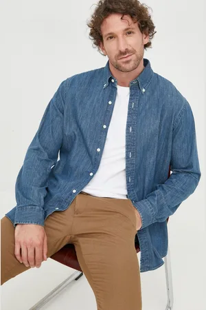 Ralph Lauren Koszula jeansowa 710792043001 męska regular z kołnierzykiem button-down