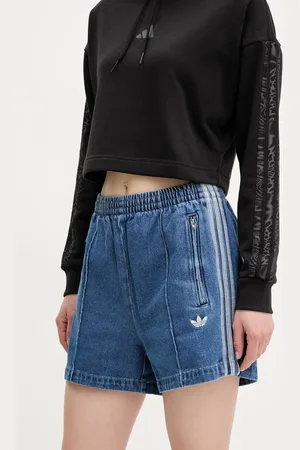 adidas Szorty jeansowe Firebird damskie kolor z aplikacją high waist JD2562