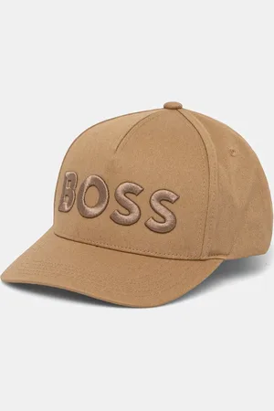 HUGO BOSS Czapka z daszkiem bawełniana kolor beżowy z aplikacją 50536482