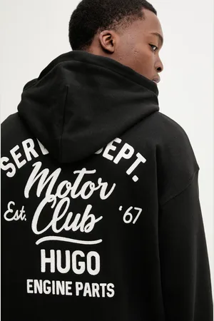 Hugo Blue Bluza bawełniana męska kolor z kapturem wzorzysta 50545939