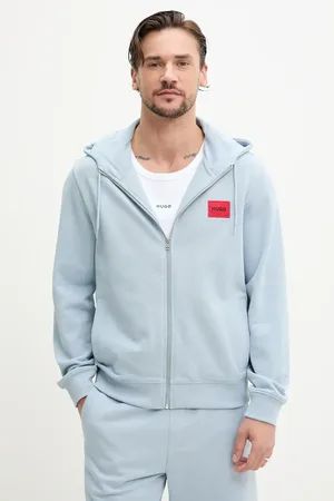 HUGO BOSS Bluza bawełniana męska kolor turkusowy z kapturem melanżowa 50447972