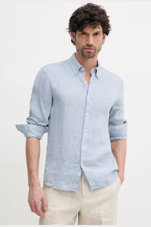 Michael Kors Koszula lniana kolor slim z kołnierzykiem button-down
