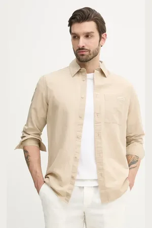 Calvin Klein Koszula lniana męska kolor regular z kołnierzykiem klasycznym J30J327295