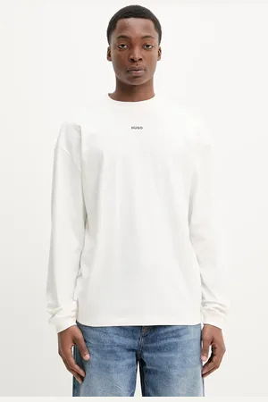 HUGO BOSS Longsleeve bawełniany kolor beżowy gładki 50511029