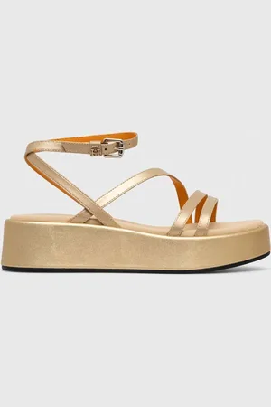 Tommy Hilfiger Sandały skórzane TH STRAP GOLD PLATFORM damskie kolor na platformie FW0FW07729