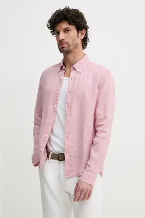 Michael Kors Koszula lniana kolor slim z kołnierzykiem button-down