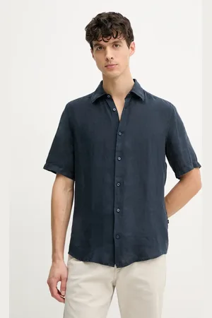 HUGO BOSS Koszula lniana męska kolor regular z kołnierzykiem klasycznym 50537382