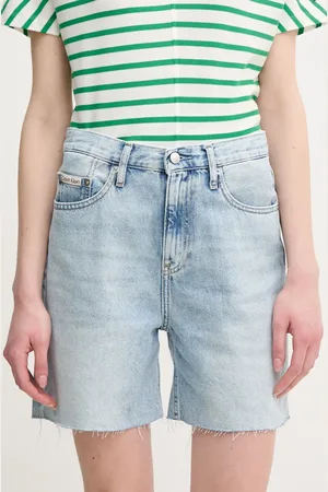 Calvin Klein Szorty jeansowe damskie kolor gładkie high waist J20J225155