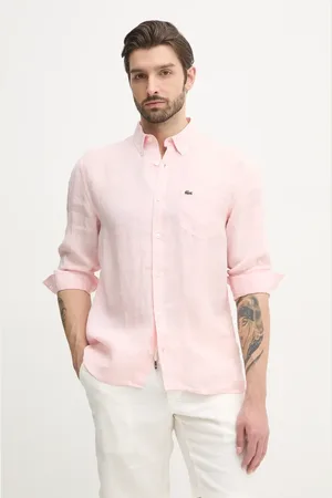Lacoste Koszula lniana kolor regular z kołnierzykiem button-down