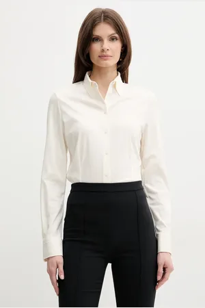 HUGO BOSS Koszula bawełniana damska kolor biały regular z kołnierzykiem klasycznym 50531518