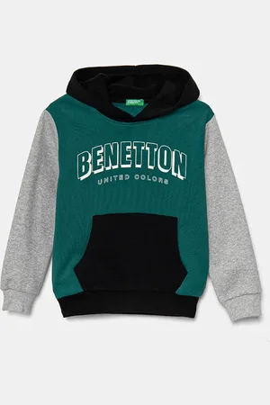 Benetton Bluza dziecięca kolor zielony z kapturem wzorzysta 3EB5C203U