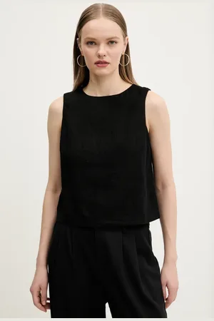 Abercrombie & Fitch Bluzka lniana kolor gładka KI140-5556