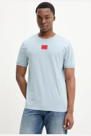 HUGO BOSS T-shirt bawełniany męski kolor turkusowy z aplikacją 50447978