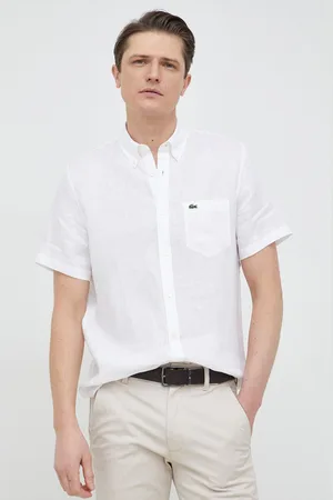 Lacoste Koszula lniana kolor regular z kołnierzykiem button-down