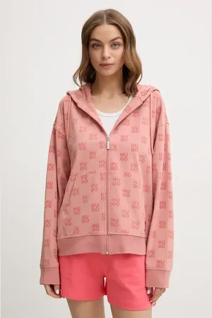 HUGO BOSS Bluza lounge kolor pomarańczowy z kapturem wzorzysta 50531659