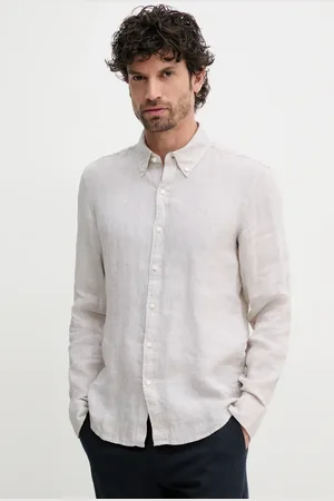 Michael Kors Koszula lniana kolor slim z kołnierzykiem button-down