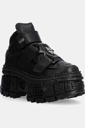 New Rock Buty skórzane Crust Negro Negro + Tank Casco Negro damskie kolor na platformie M-WALL285-S2