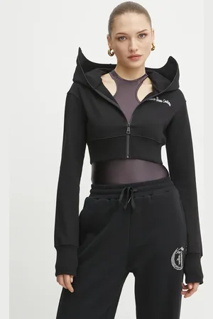 VERSACE Bluza bawełniana damska kolor z kapturem z aplikacją 78HAIC08 CF00C
