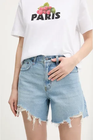 Abercrombie & Fitch Szorty jeansowe damskie kolor gładkie high waist KI149-5060