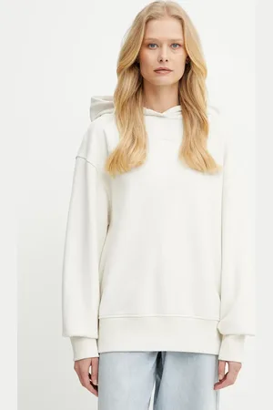 HUGO BOSS Bluza bawełniana damska kolor biały z kapturem z aplikacją 50534815