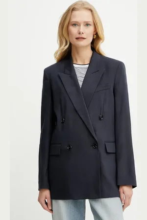 HUGO BOSS Marynarka lniana kolor dwurzędowa gładka 50537956