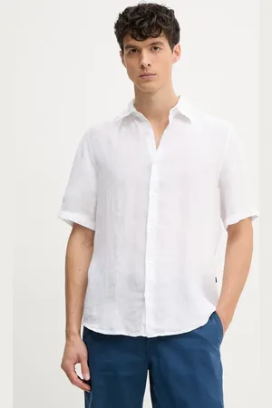 HUGO BOSS Koszula lniana męska kolor regular z kołnierzykiem klasycznym 50537382