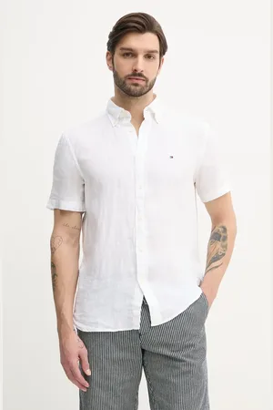 Tommy Hilfiger Koszula lniana kolor regular z kołnierzykiem button-down MW0MW35207