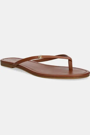 Ralph Lauren Japonki skórzane Raquel damskie kolor na płaskim obcasie 802953931006