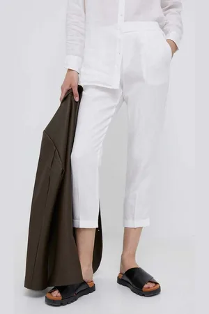 Benetton Spodnie lniane kolor proste high waist