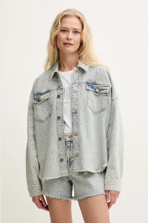 Guess Kurtka jeansowa kolor przejściowa oversize W5GN90 D5LQ2