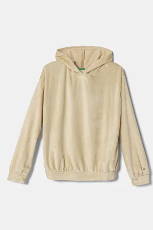 Benetton Bluza welurowa dziecięca kolor z kapturem gładka 37JBC203V