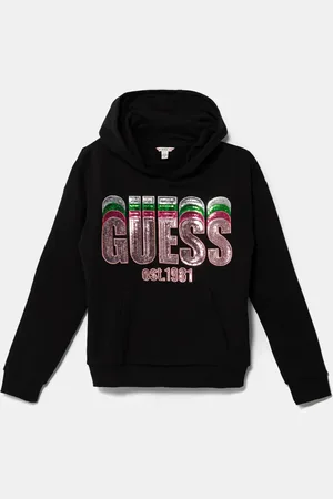 Guess Bluza bawełniana dziecięca kolor z kapturem z aplikacją J5RQ00 KAD74