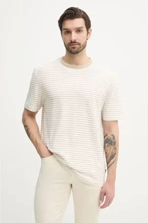 HUGO BOSS T-shirt z domieszką lnu męski kolor wzorzysty 50537498