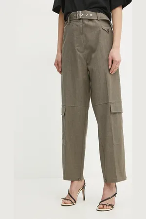 Pinko Spodnie wełniane damskie kolor proste high waist 104701 A2BQ