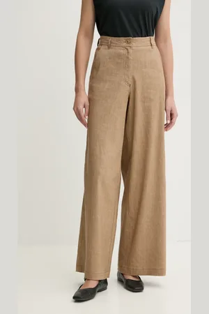 Sessun Spodnie lniane damskie kolor szerokie high waist 25207003