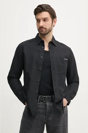 Calvin Klein Koszula lniana męska kolor regular z kołnierzykiem klasycznym J30J327295