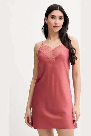 Calvin Klein Koszulka nocna damska kolor różowy satynowa 000QS7313E