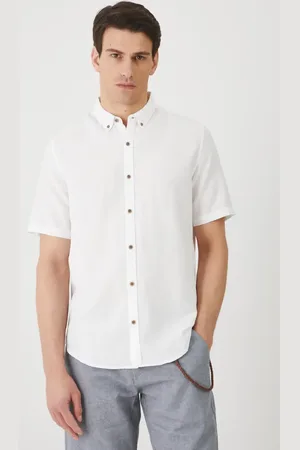 MEDICINE Koszula lniana kolor regular z kołnierzykiem button-down