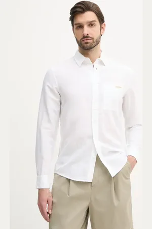 Calvin Klein Koszula lniana męska kolor regular z kołnierzykiem klasycznym J30J327295
