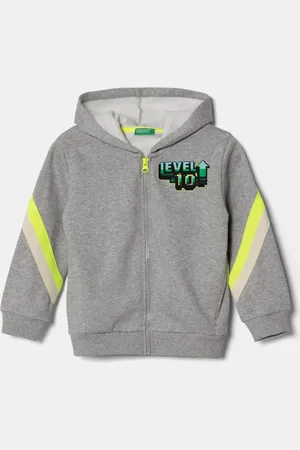Benetton Bluza dziecięca kolor z kapturem wzorzysta 3J73G503H