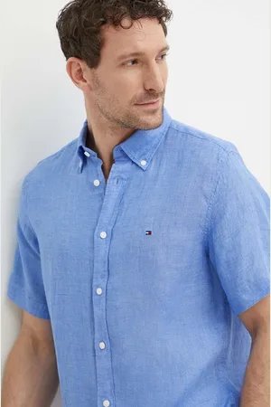 Tommy Hilfiger Koszula lniana kolor regular z kołnierzykiem button-down MW0MW35207