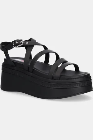 Tommy Hilfiger Sandały skórzane WEDGY STRAPPY SANDAL damskie kolor na platformie EN0EN02756