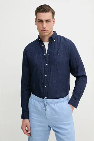 Tommy Hilfiger Koszula lniana kolor regular z kołnierzykiem button-down MW0MW34602